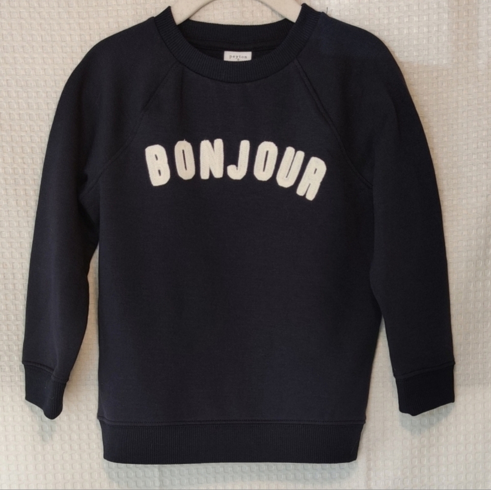 Peyton & Parker Little Girls Navy "Bonjour" Sweatshirt Size 4T